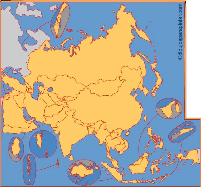 Países de Asia. Dibujos para pintar - Mapas Interactivos de Didactalia