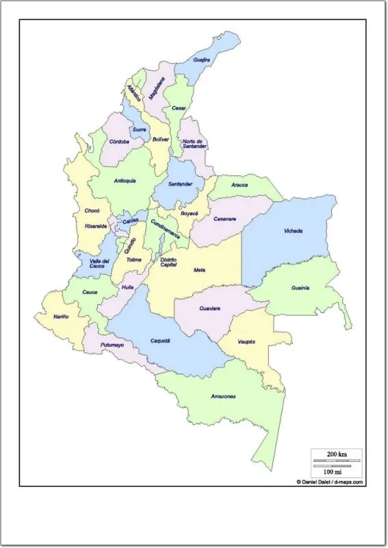 Mapa político de Colombia Mapa de departamentos de Colombia. d ...