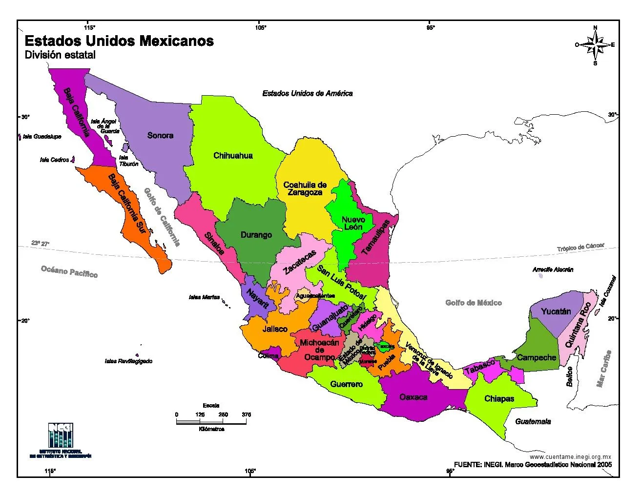 Mapa de México con nombres