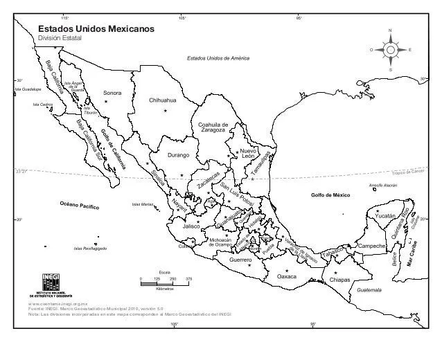 Mapa de Mexico con nombres y div politica