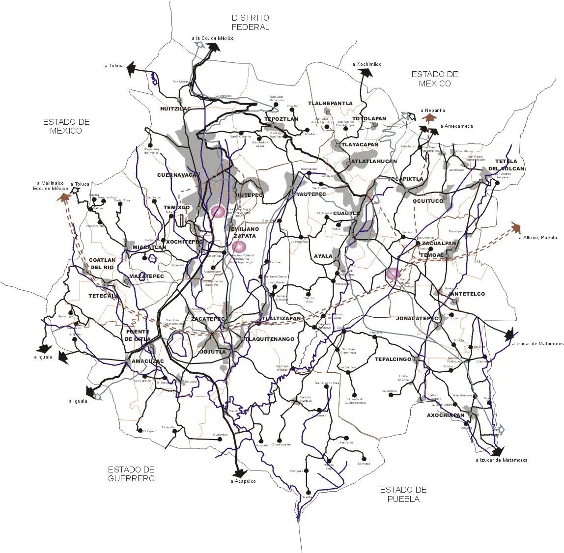 Mapa de Morelos (Estado), Mexico - mapa.owje.com