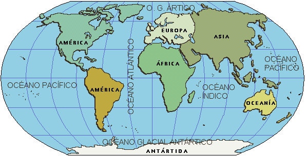 Mapamundi con sus continentes y oceanos - Imagui