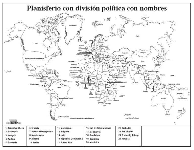 Mapa Mundi Con Division Politica Con Nombres para Imprimir | PDF | África |  Relaciones internacionales