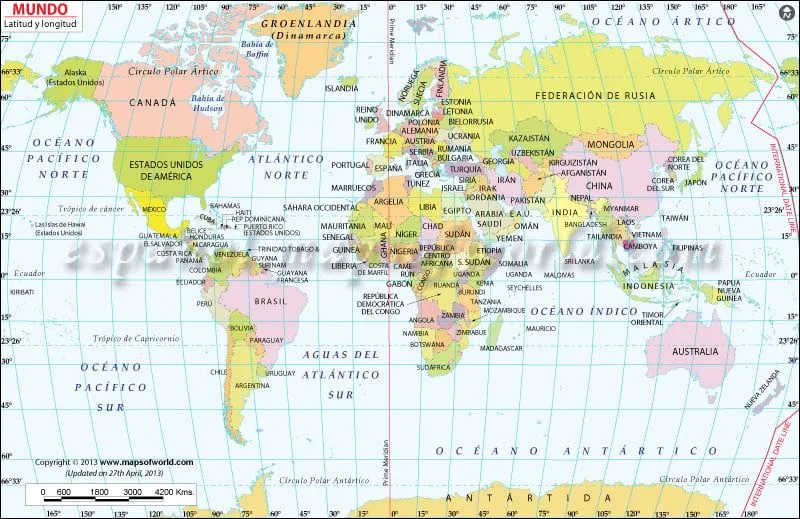Mapa del Mundo con Latitud y longitud