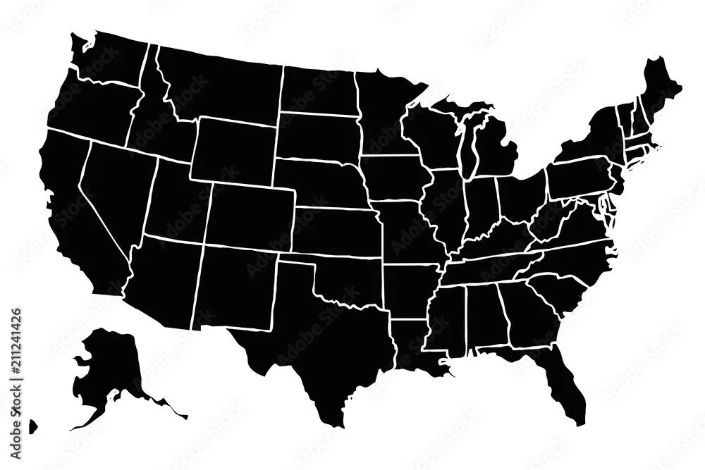 Mapa negro de Estados Unidos de América. vector de Stock | Adobe Stock