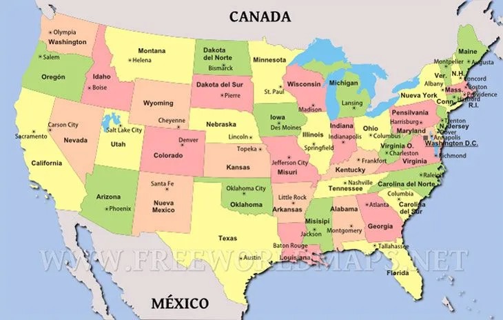Imagenes del mapa de estados unidos con nombres - Imagui