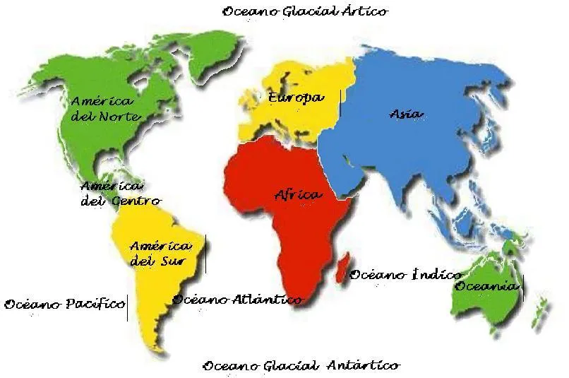 Mapa con los continentes y océanos - Imagui