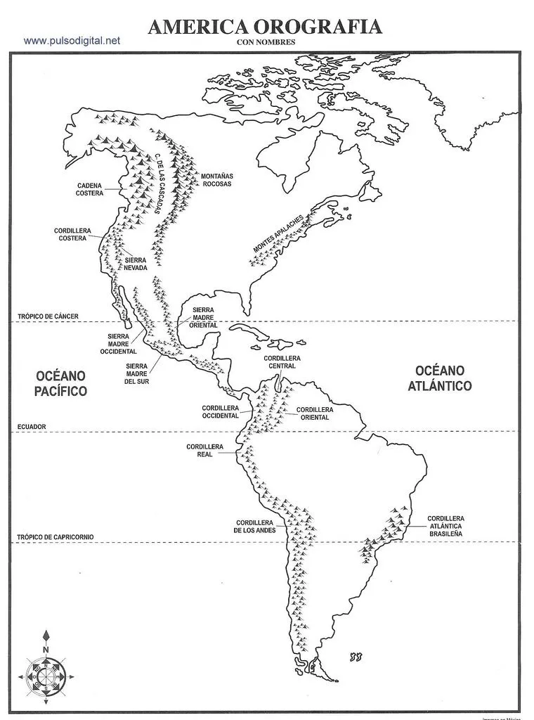 Mapa de la orografía de América con nombres | Pulso Digital Mapa de la orografía de América con nombres | Pulso Digital