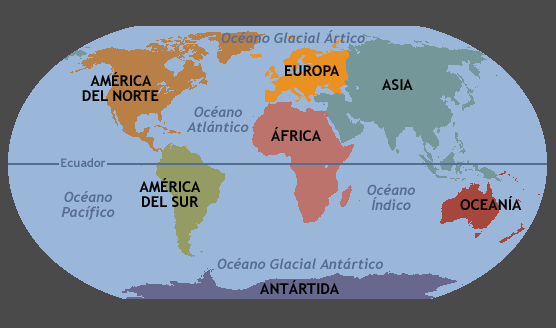Mapa planisferio con sus continentes - Imagui