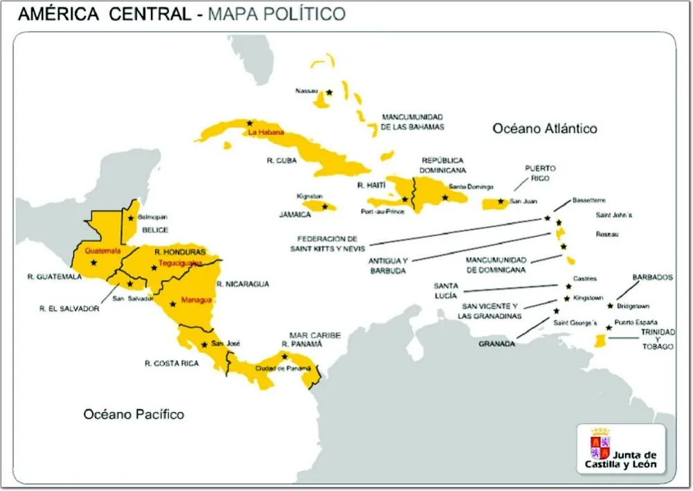 Mapa político de América Central Mapa de países y capitales de ... Mapa político de América Central Mapa de países y capitales de ...