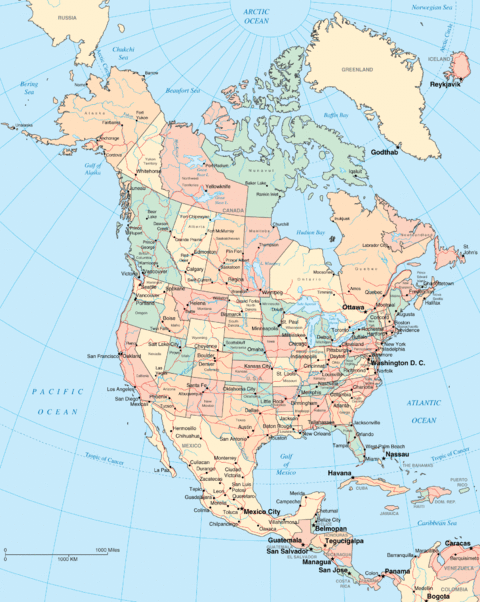 Mapa Político de América del Norte - América del Norte