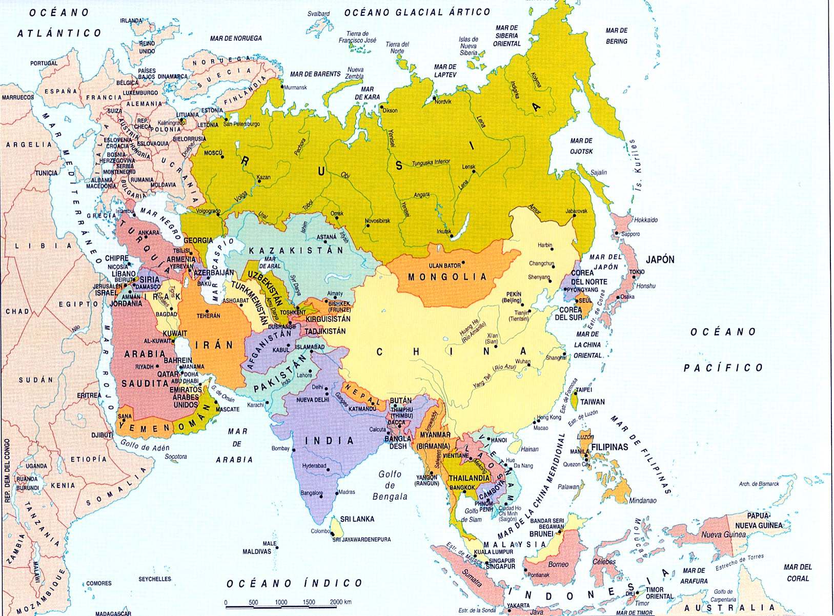 MAPA politico de asia Grande africa oceania america europa online