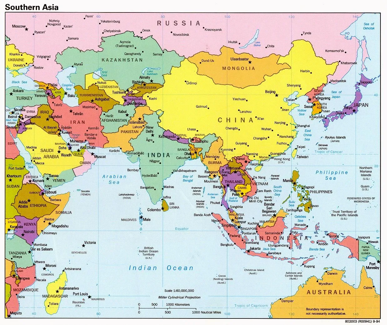 Mapa Politico de Asia Meridional 1994 - Tamaño completo