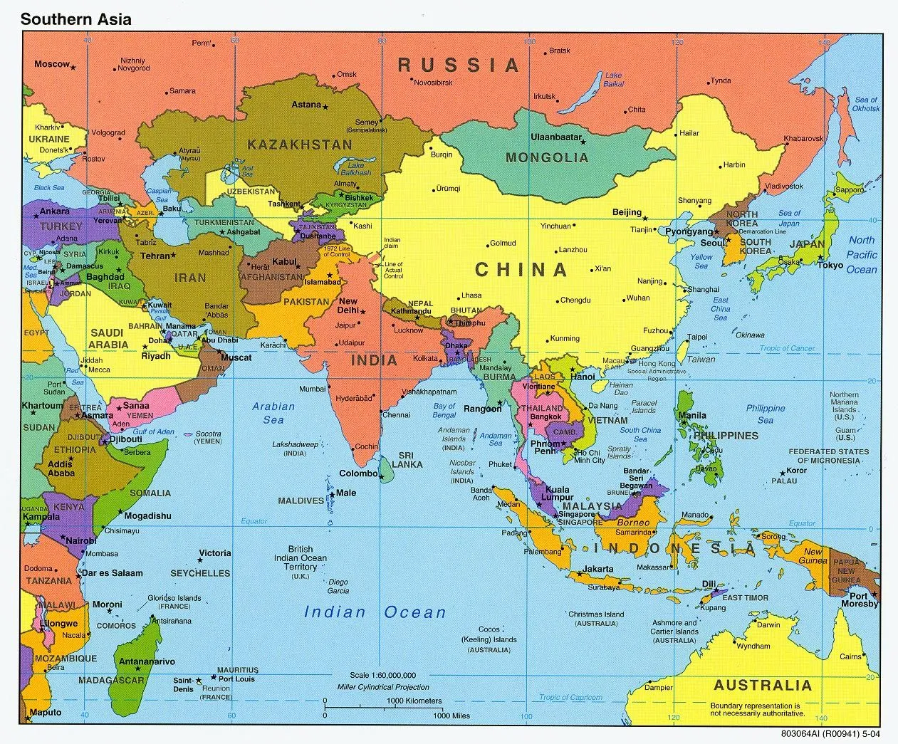 Mapa Politico de Asia del Sur 2004 - Tamaño completo