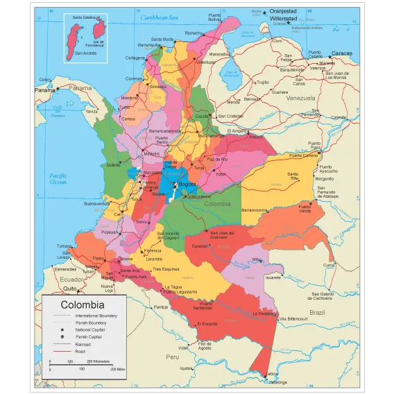 Mapa político de Colombia editable - Vector | Vector ClipArt