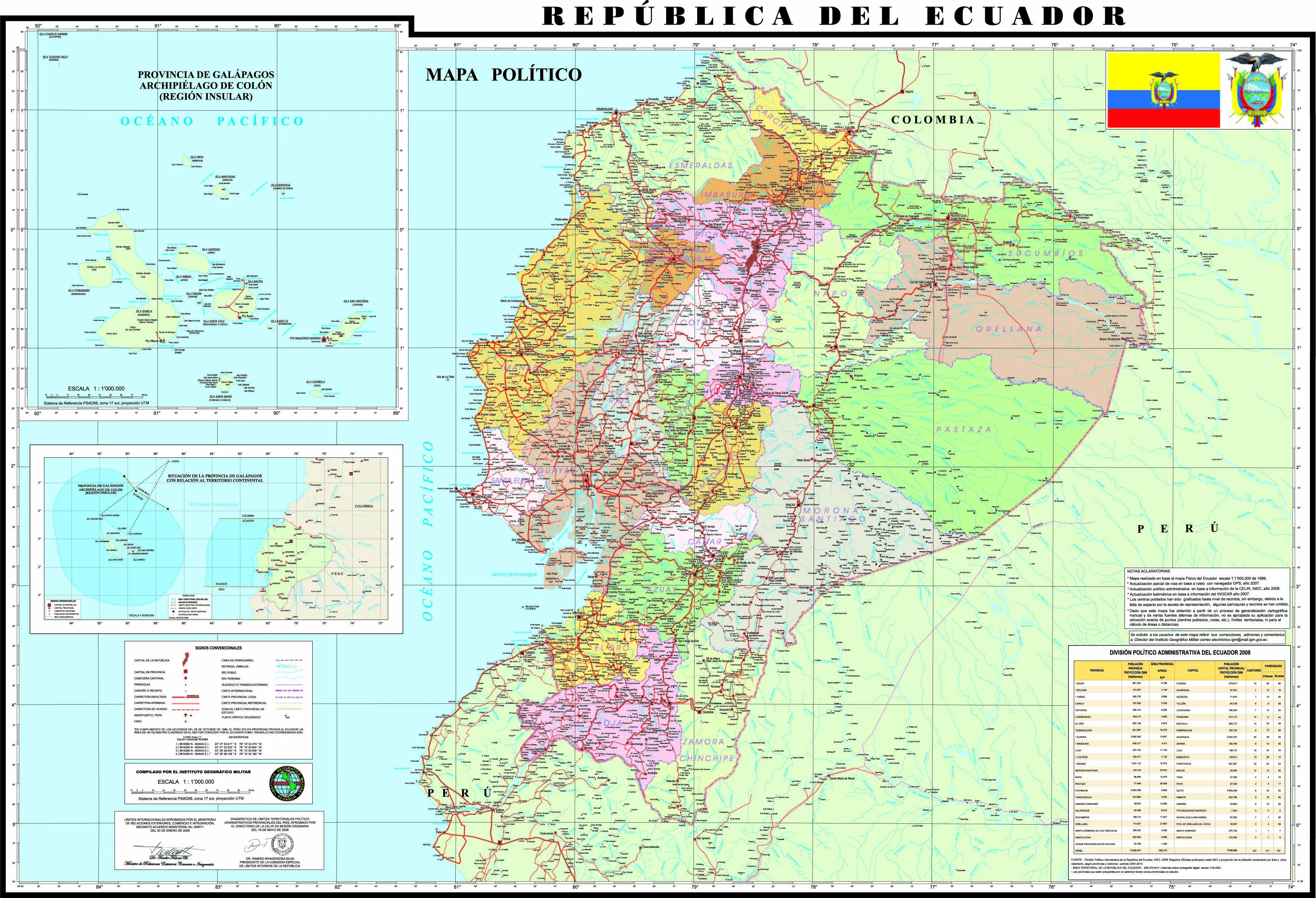 Mapa político del Ecuador 2009 - Tamaño completo