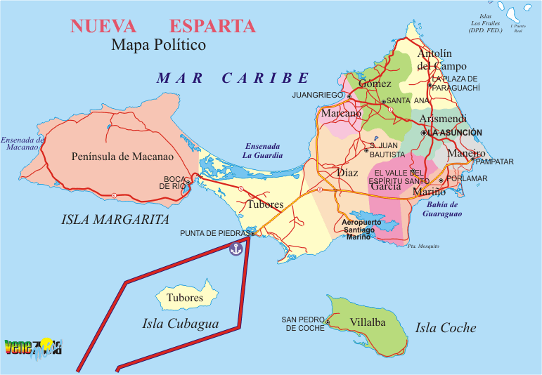 Mapa Politico del Estado Nueva Esparta. Venezuela