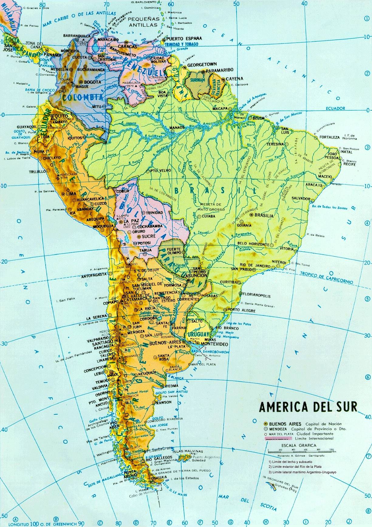 Mapa Político y hidrográfico de América del Sur - Tamaño completo Mapa Político y hidrográfico de América del Sur - Tamaño completo