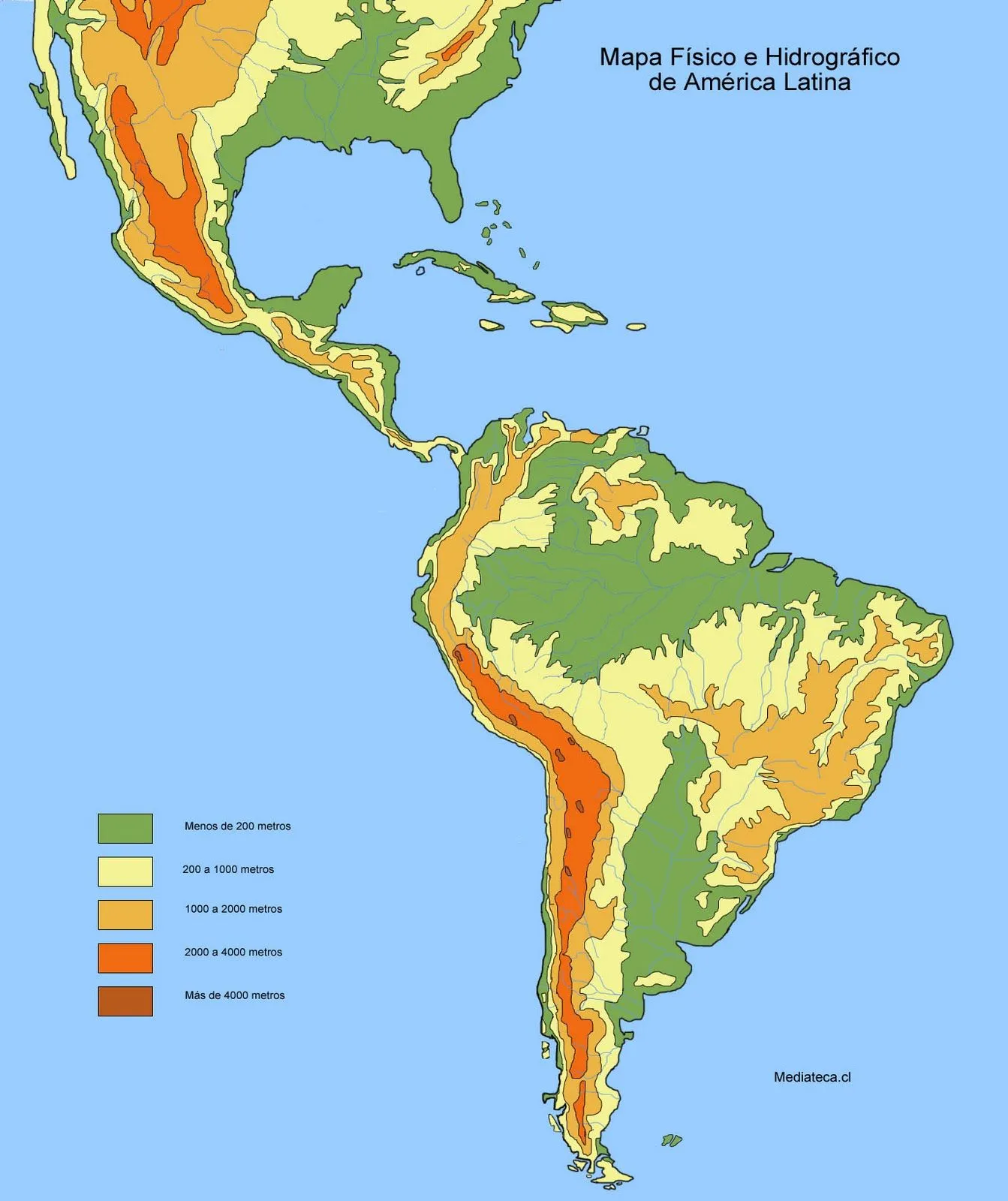 Historia Contemporanea: mapa fisico de America Latina Historia Contemporanea: mapa fisico de America Latina