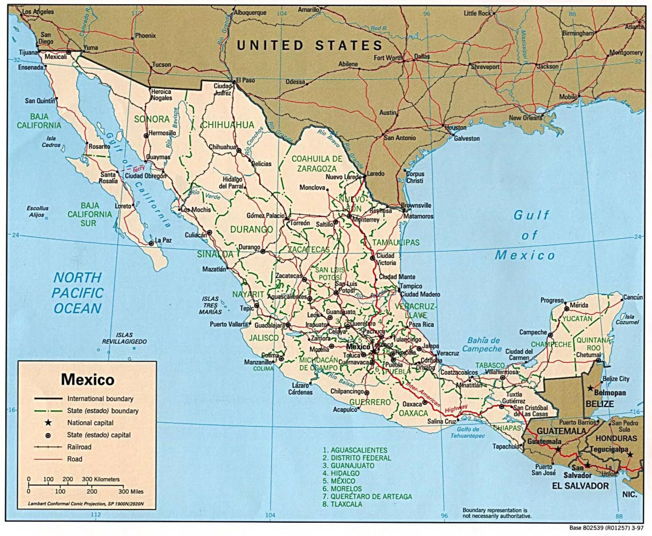 Mapa Político de México 1997 - Tamaño completo Mapa Político de México 1997 - Tamaño completo