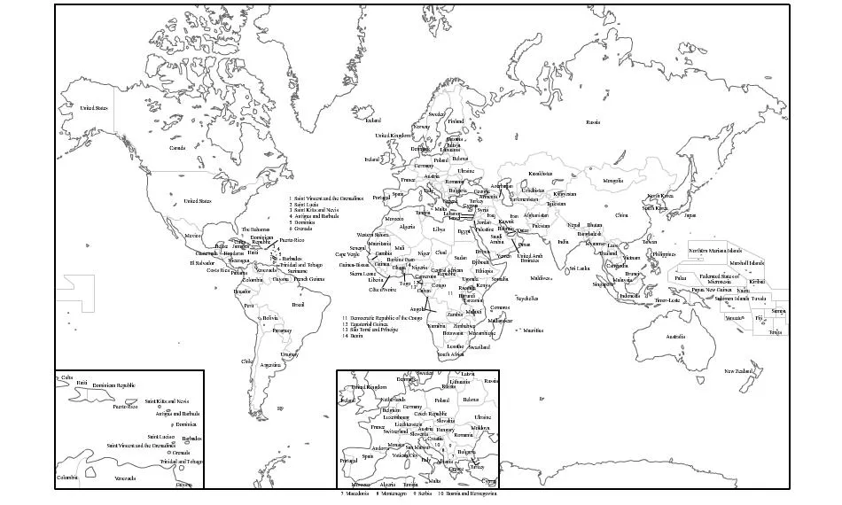 Mapa político del Mundo blanco y negro para imprimir Mapa de ...