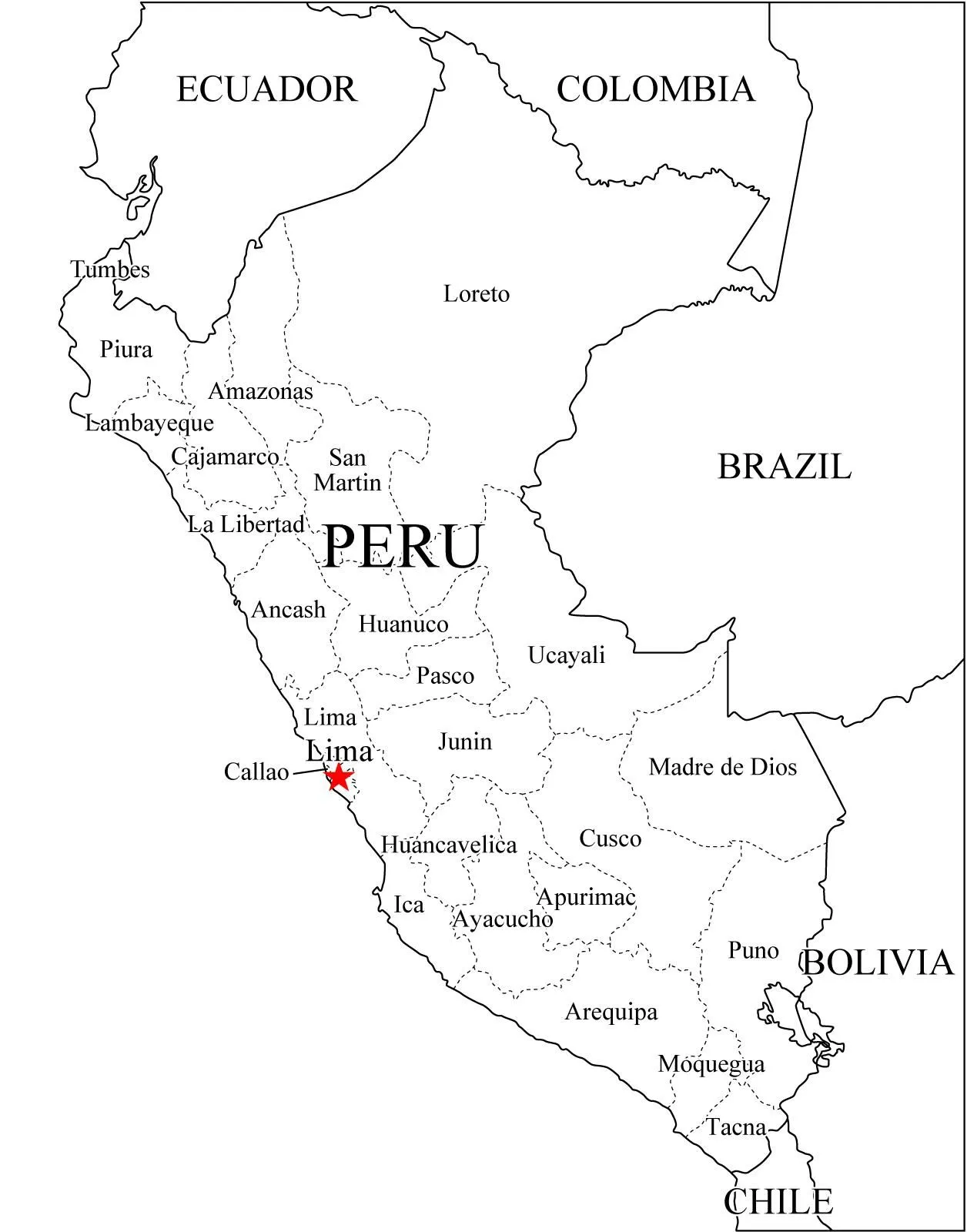 Mapa político de Perú para imprimir Mapa de departamentos de Perú ...