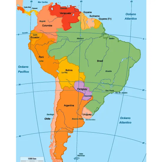 Mapa político de Sudamérica editable - Vector | Vector ClipArt