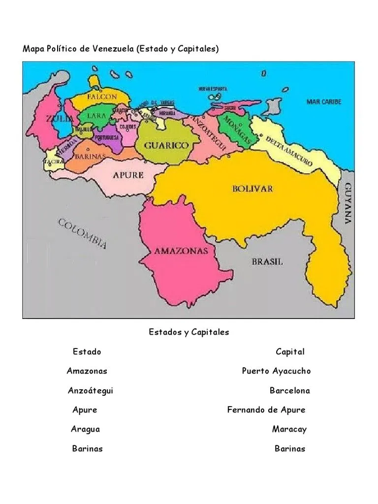 Mapa Politico de Venezuela Con Sus Estado y Capital | PDF