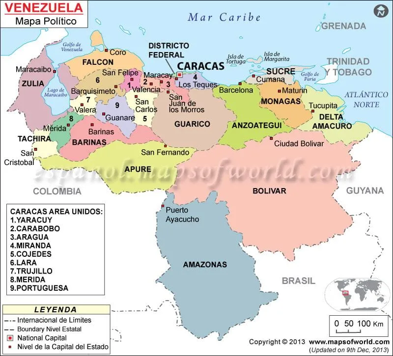 Mapa Politico de Venezuela | Estados de Venezuela