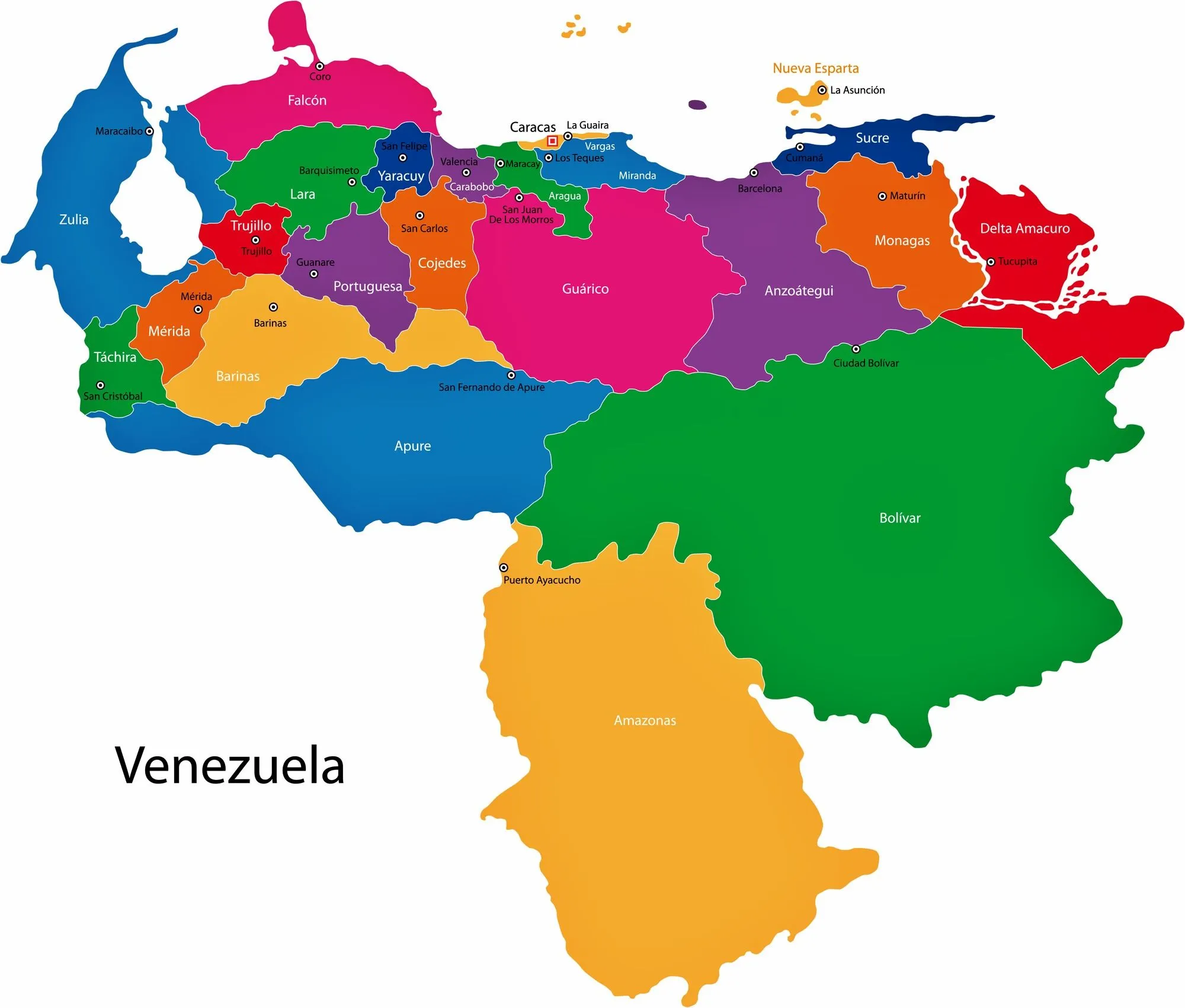 Mapa de regiones y provincias de Venezuela - OrangeSmile.com