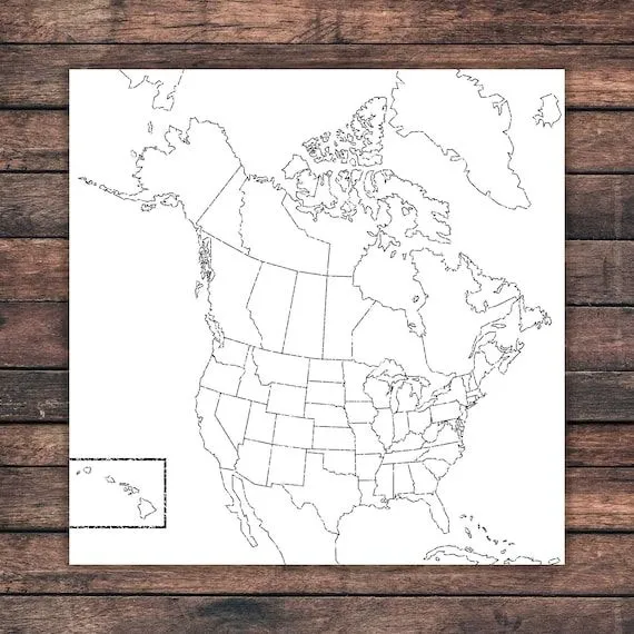 Mapa rellenable de Canadá y Estados Unidos Blanco y Negro - Etsy México