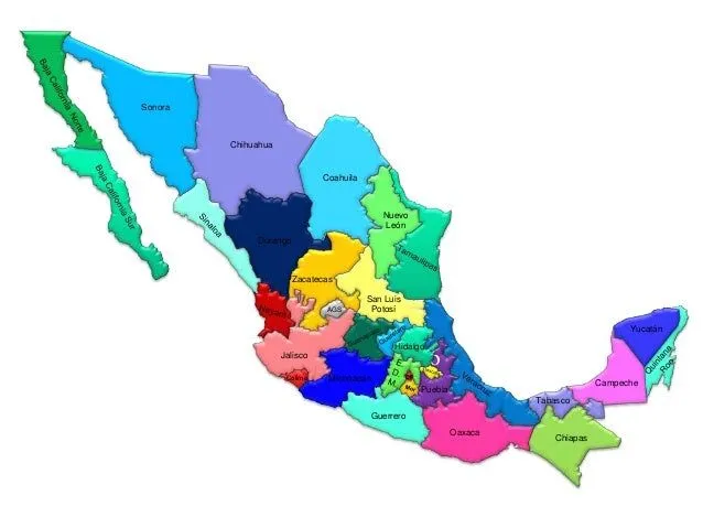 Imagen de mapa de la republica mexicana con nombres a color - Imagui