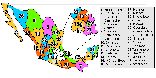 Mapa de la republica mexicana con nombres y division politica - Imagui
