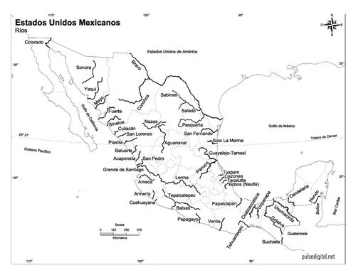 Mapa de los rios de México con nombres | Materiales escolares ...