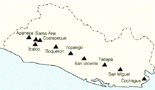 Mapa de El Salvador con sus volcanes - Mapa de El Salvador