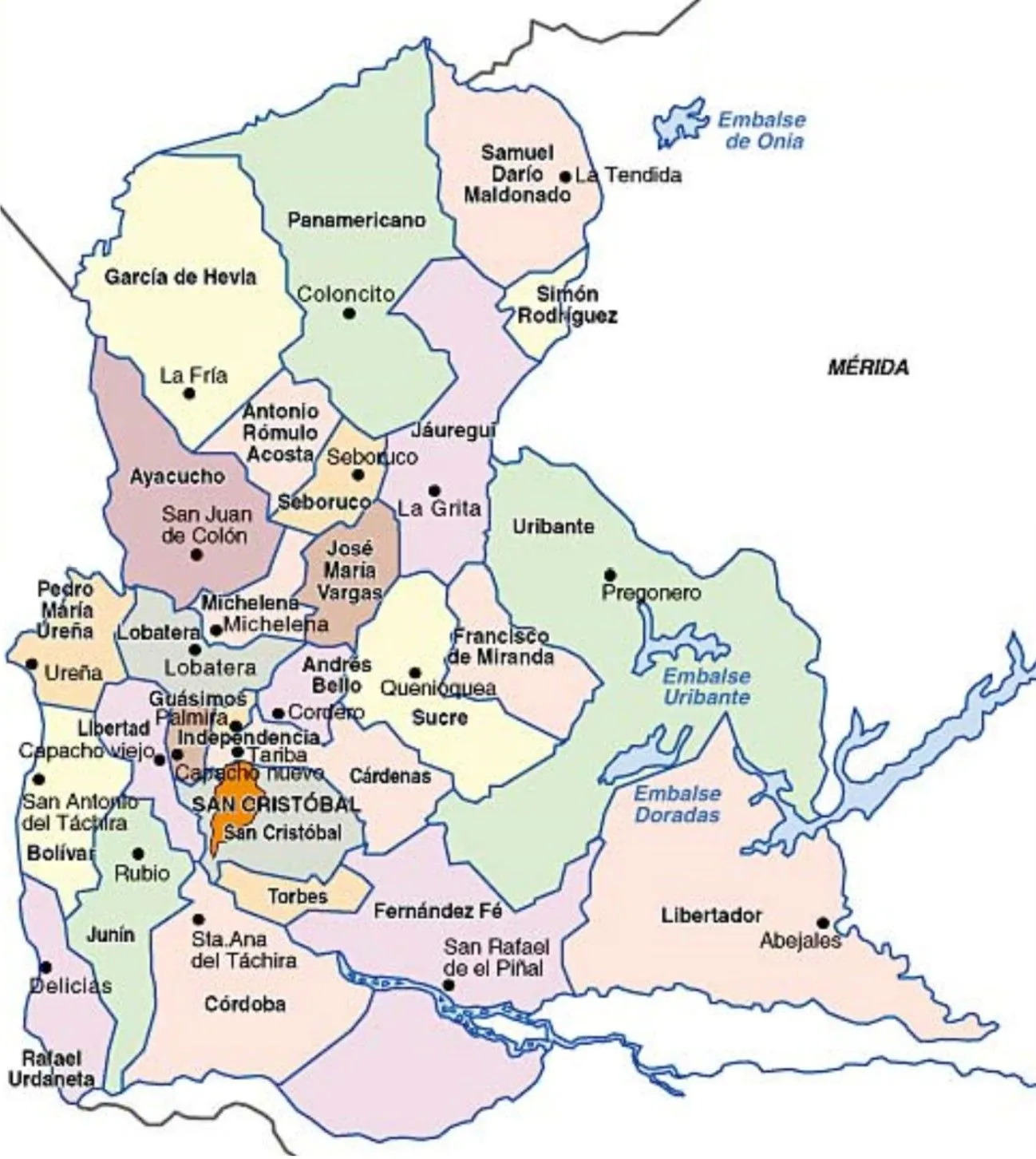 Mapa del Estado Táchira