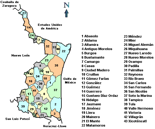 Mapa de tamaulipas con division politica y nombres - Imagui