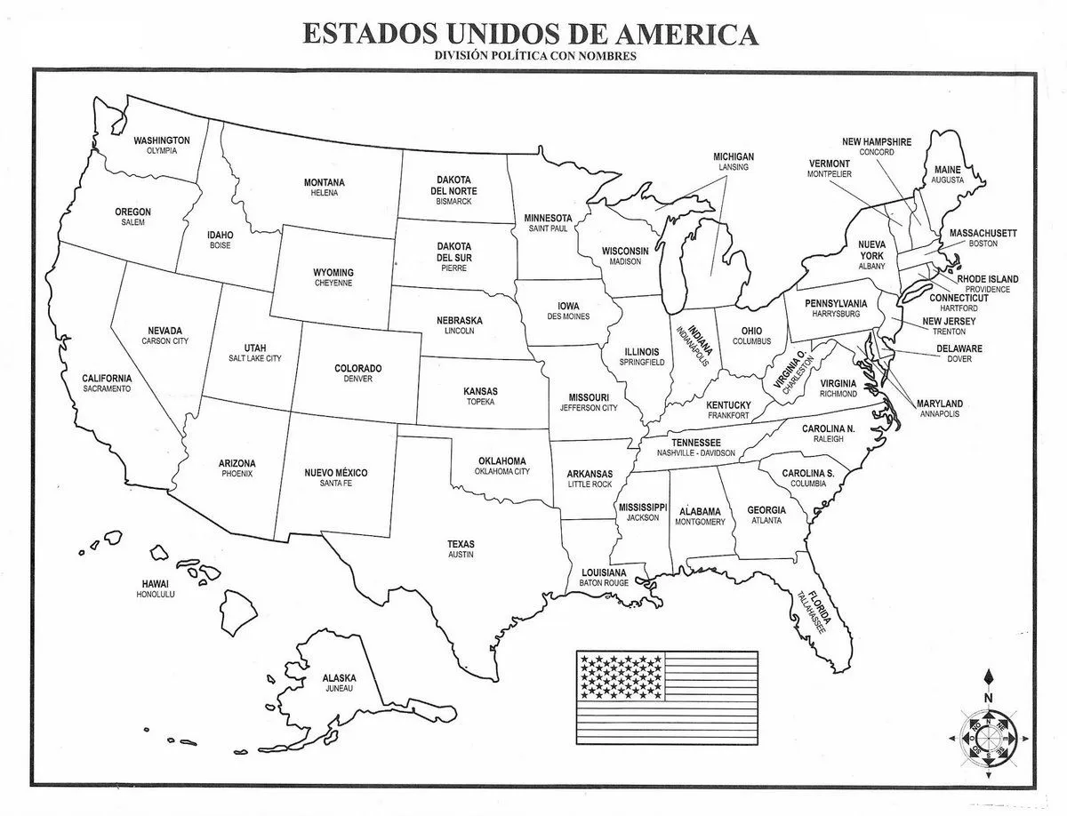 Mapa de los Estados Unidos de América, con división política y ...