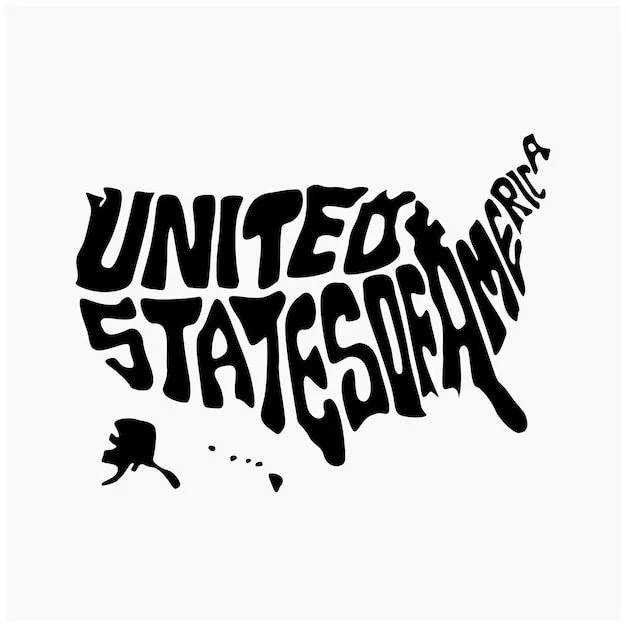 Mapa de estados unidos de américa con letras en blanco y negro mapa de  tipografía de estados unidos | Vector Premium