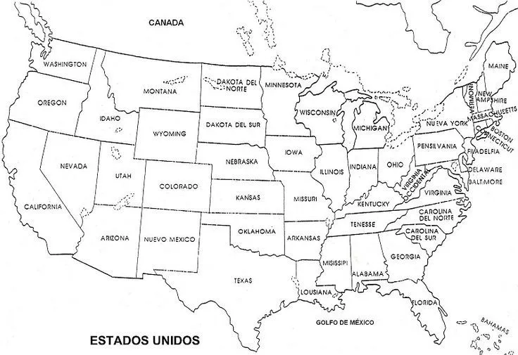 Mapa De Estados Unidos En Espanol en blanco y negro | COLOREA TUS ...