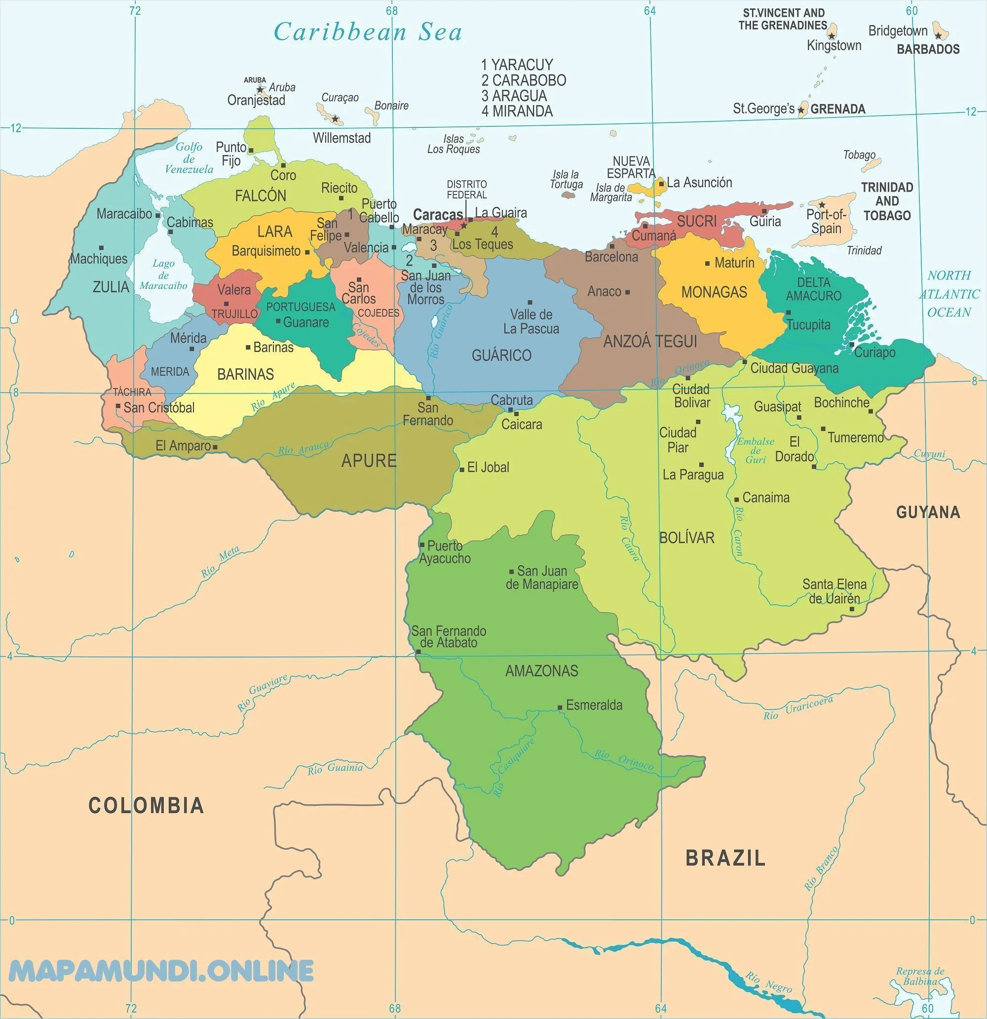 Mapa de Venezuela con sus Estados y Capitales