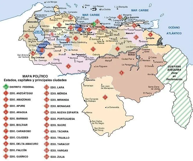 El mapa de venezuela con sus estados y capitales para colorear ...