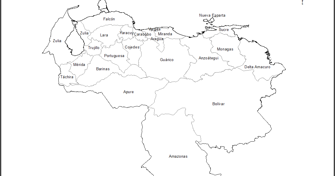 Mapa de Venezuela para colorear con nombres de los estados.