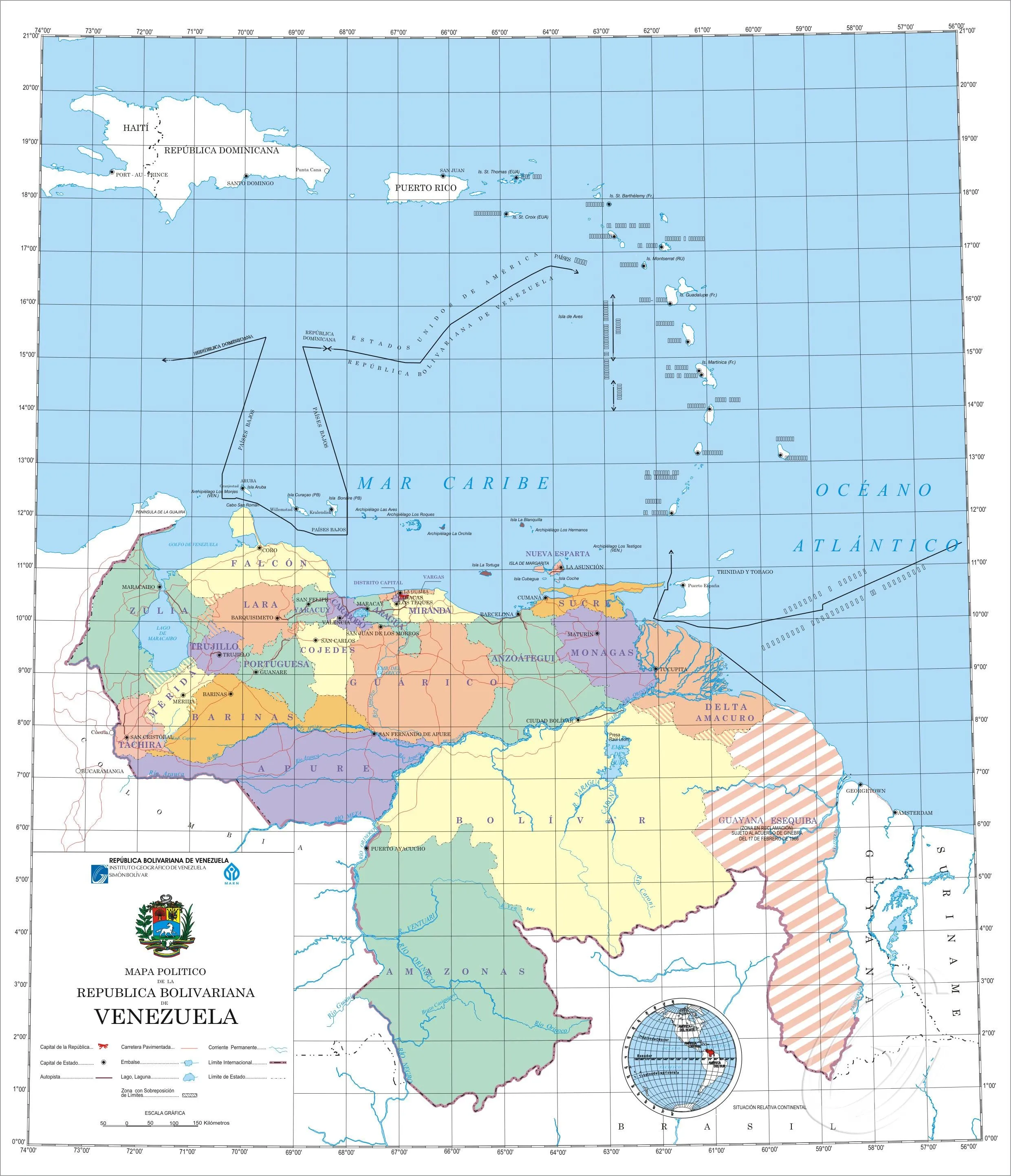 Mapa de Venezuela con sus limite - Imagui