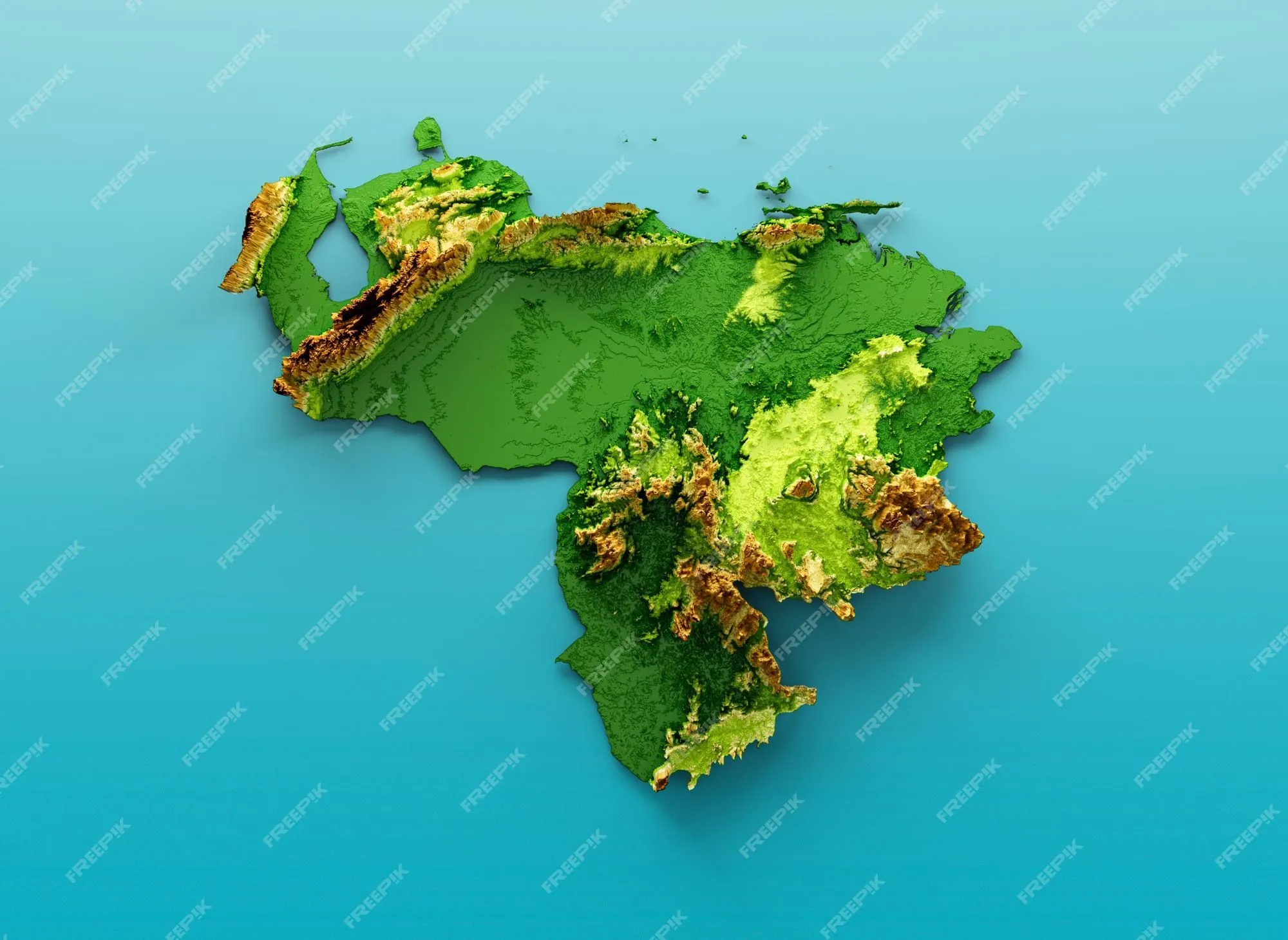 Mapa de venezuela relieve sombreado mapa de altura de color en el mar fondo  azul ilustración 3d | Foto Premium