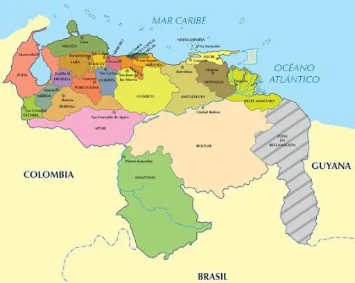 Nuevo mapa de venezuela señalando sus limites - Imagui