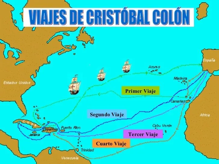 Mapa cuatro viajes de cristobal colon - Imagui
