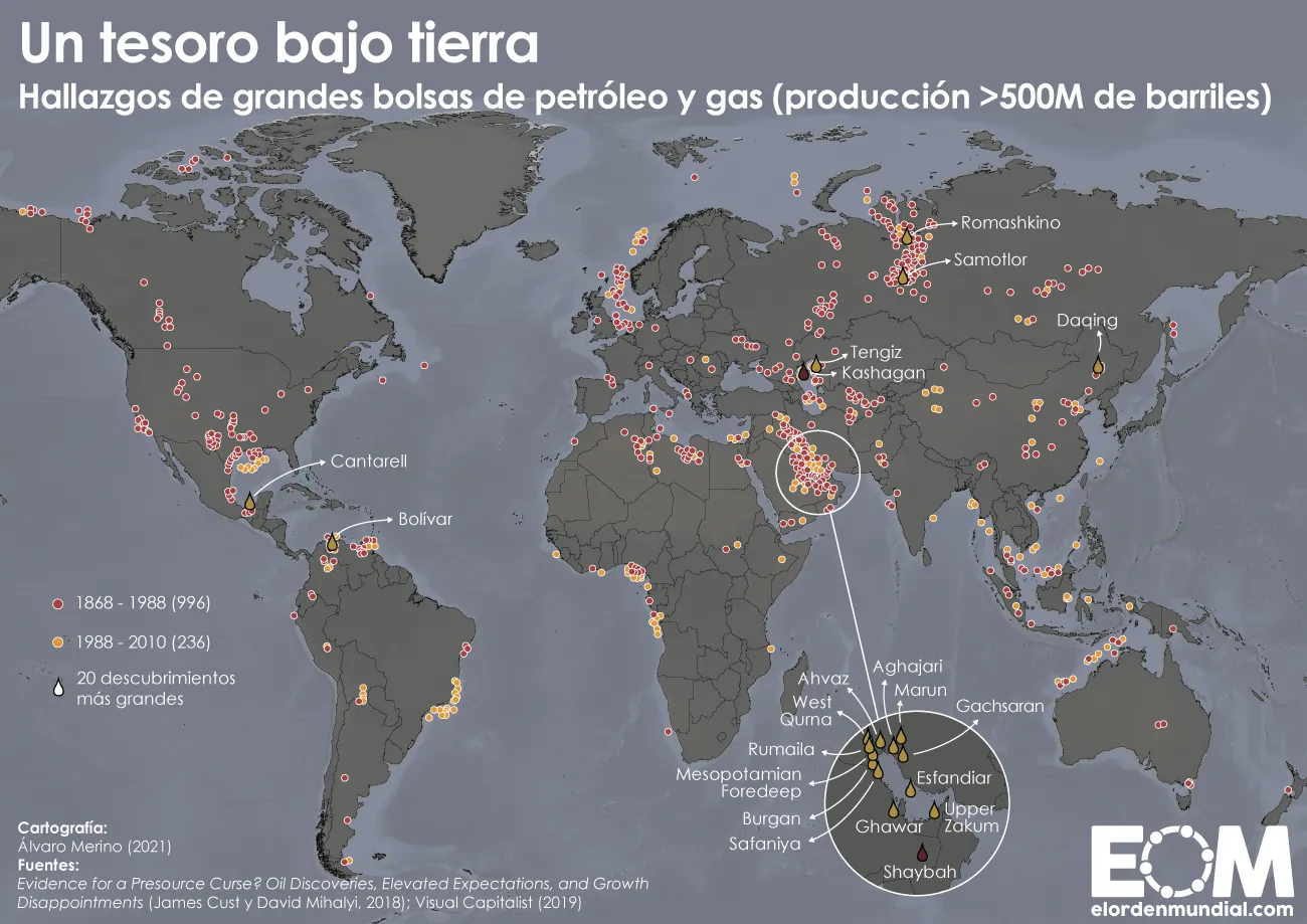 El mapa de los grandes yacimientos de petróleo y gas en el mundo - Mapas de  El Orden Mundial - EOM