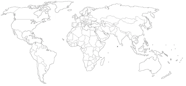 Mapa mundi politico en blanco y negro - Imagui