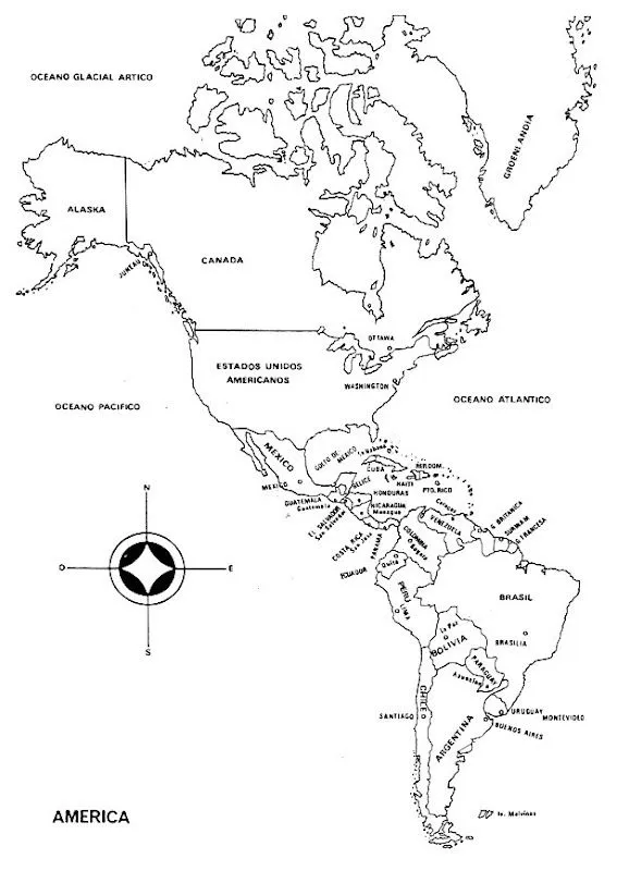 Pinto Dibujos: Mapa Planisferio de América con nombres